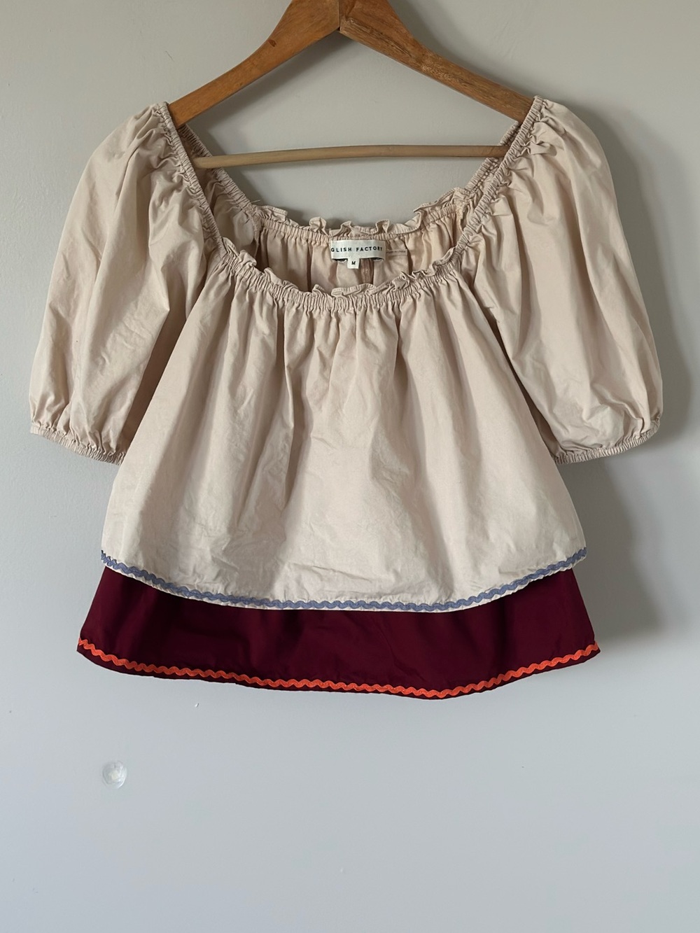 English Factory Cropped Top Women Medium Boho Gypsy Beige Maroon Red